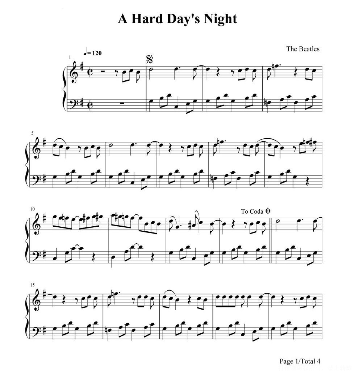 The Beatles乐队《A Hard Day's Night》钢琴谱第1张