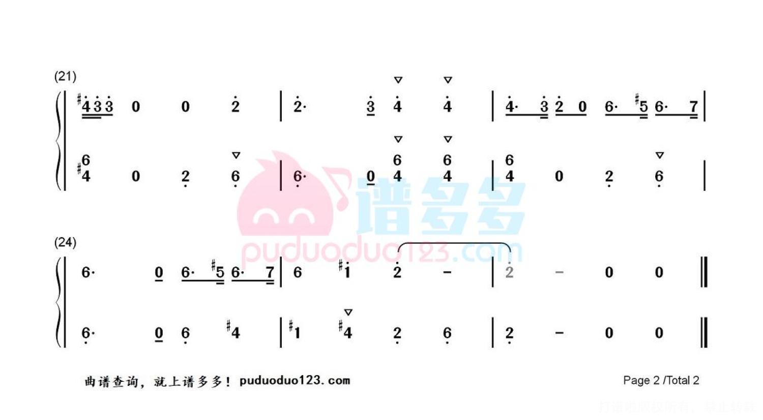 《海绵宝宝片尾曲》钢琴谱 双手数字简谱第2张