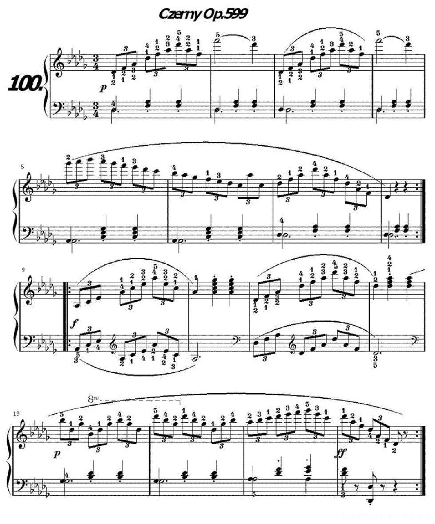 《车尔尼练习曲》OP.599之100 钢琴谱第1张