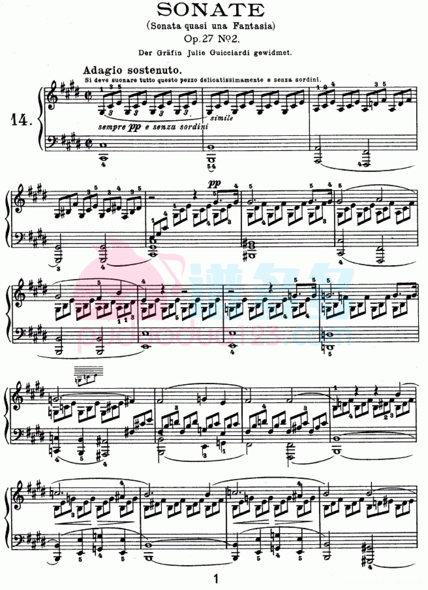 贝多芬《月光曲》（Op.27 No.2）钢琴谱第1张