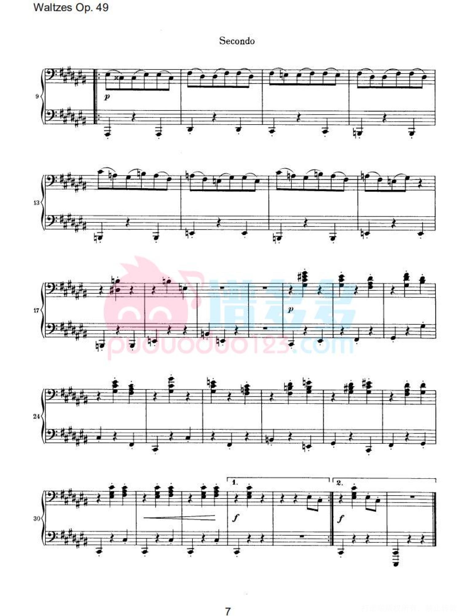 约翰内斯·勃拉姆斯《十六首华尔兹，Op. 39》钢琴四手连弹曲谱第7张