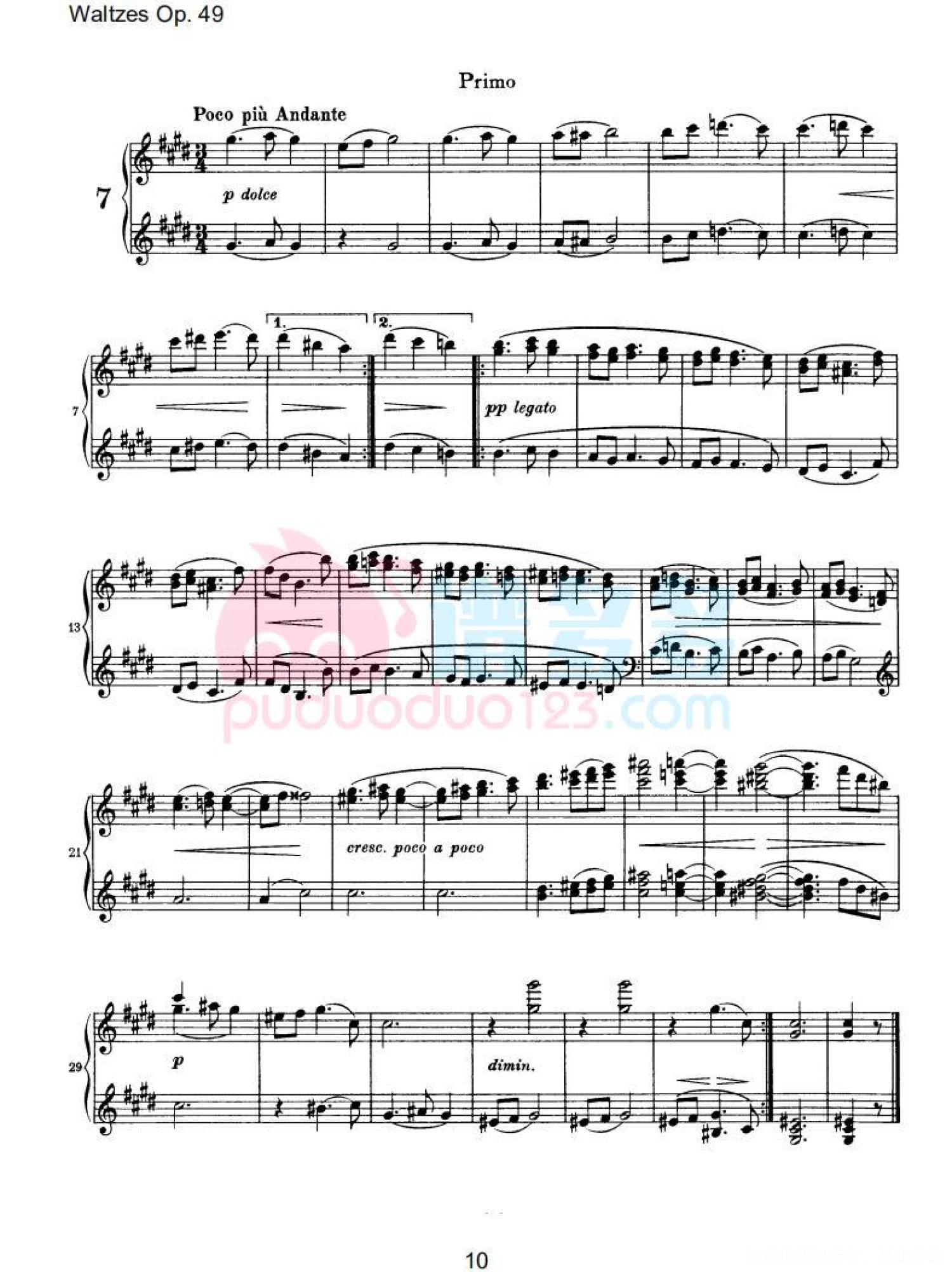 约翰内斯·勃拉姆斯《十六首华尔兹，Op. 39》钢琴四手连弹曲谱第10张