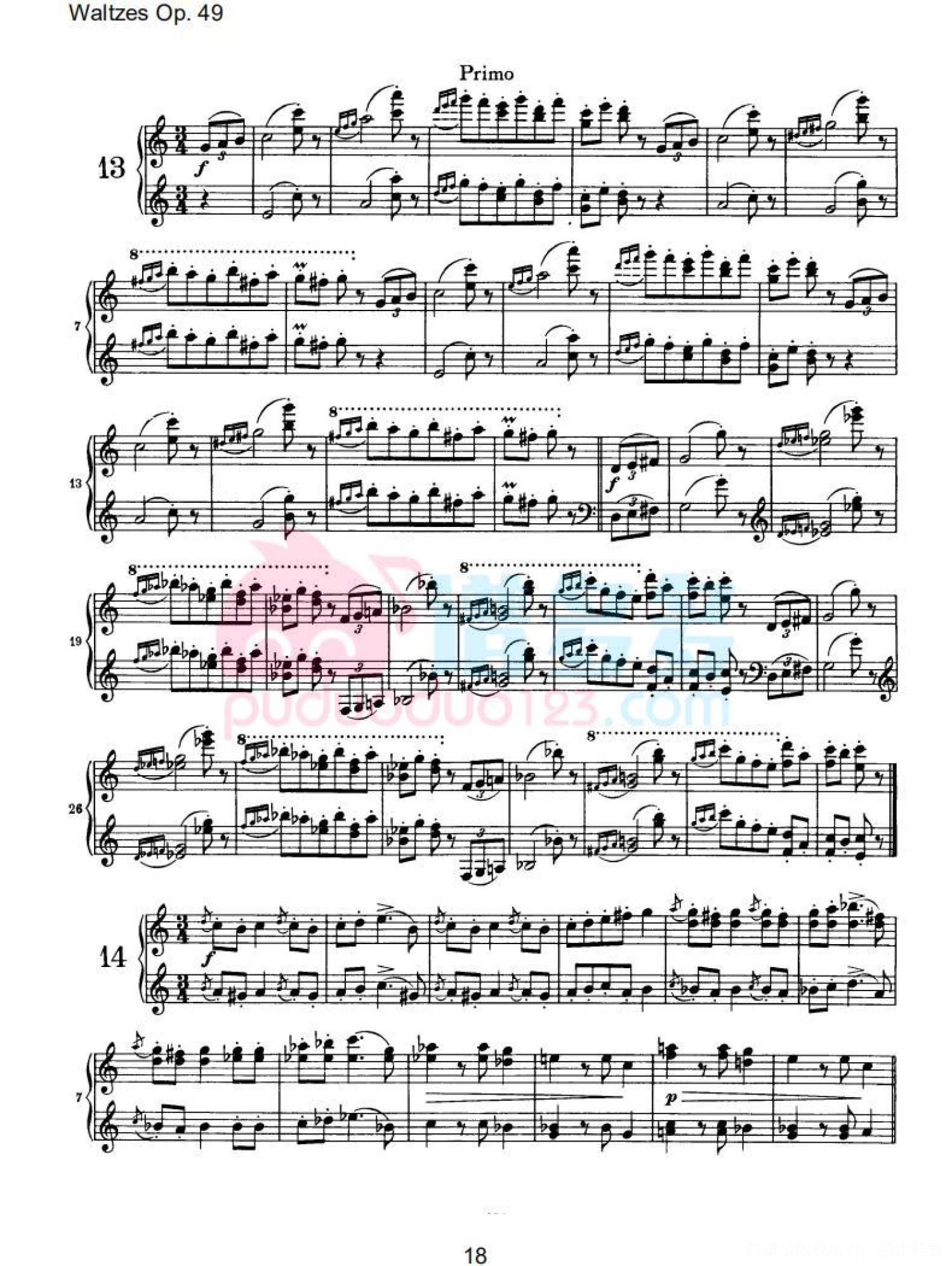 约翰内斯·勃拉姆斯《十六首华尔兹，Op. 39》钢琴四手连弹曲谱第18张