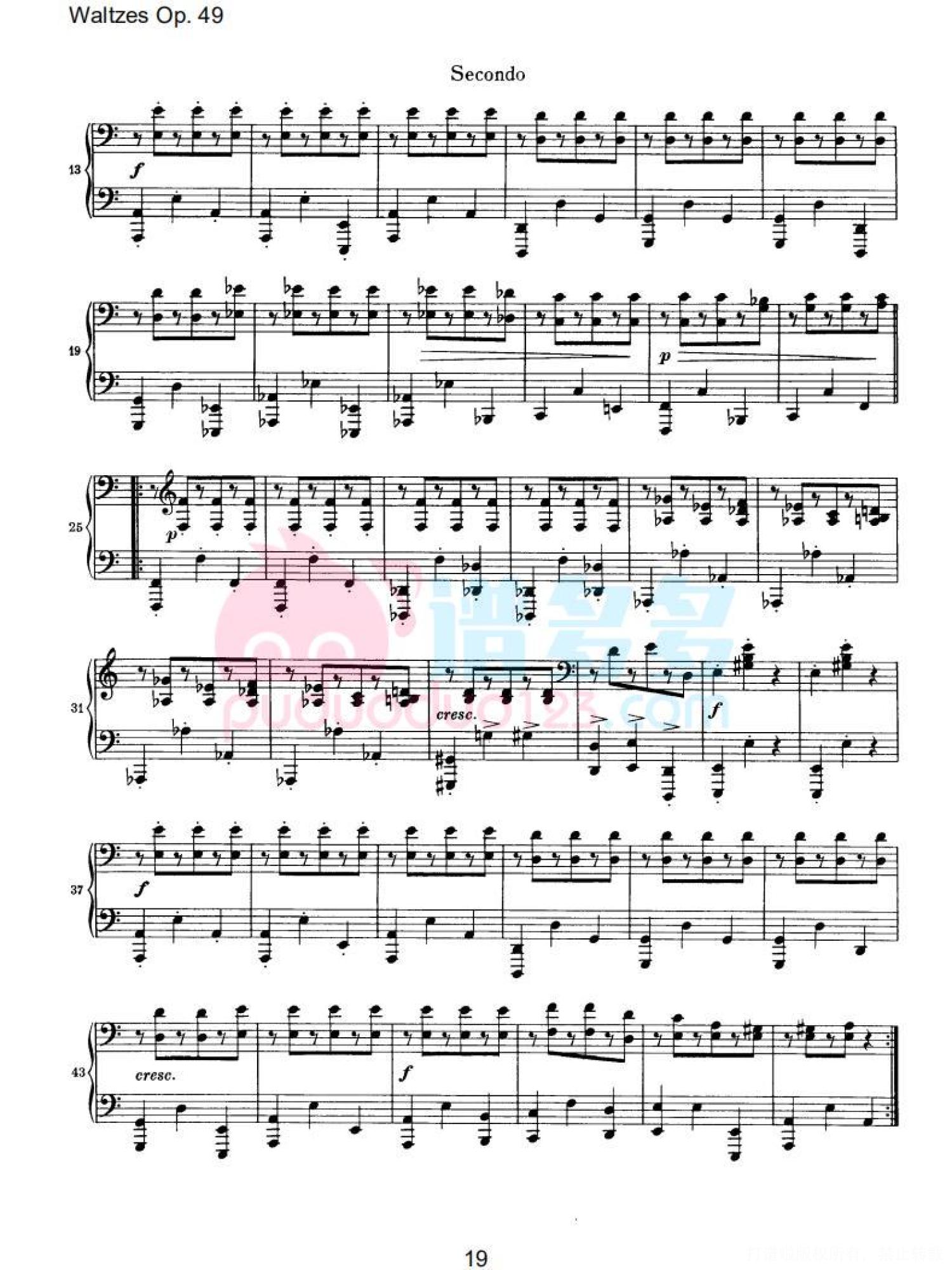 约翰内斯·勃拉姆斯《十六首华尔兹，Op. 39》钢琴四手连弹曲谱第19张