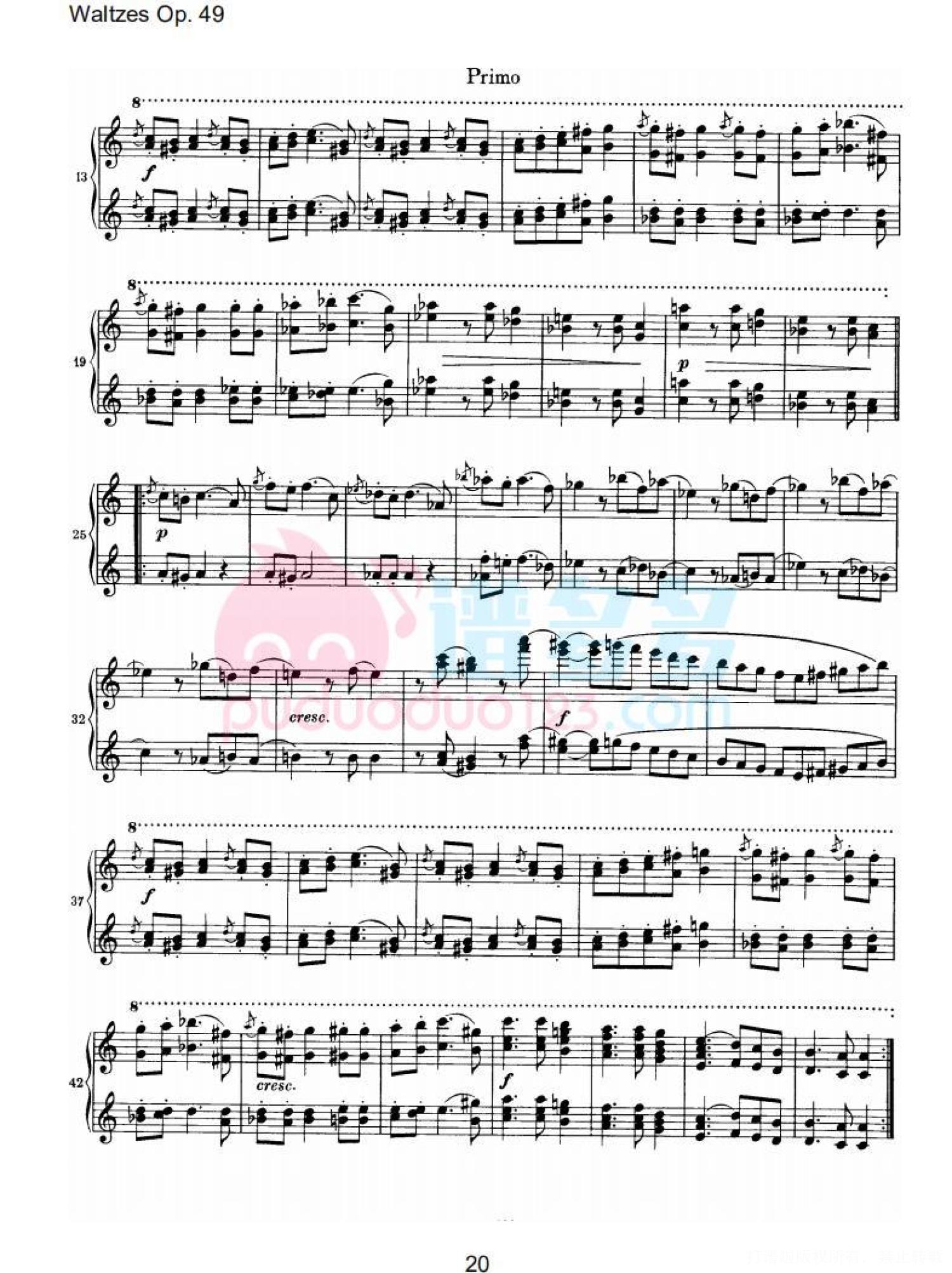 约翰内斯·勃拉姆斯《十六首华尔兹，Op. 39》钢琴四手连弹曲谱第20张