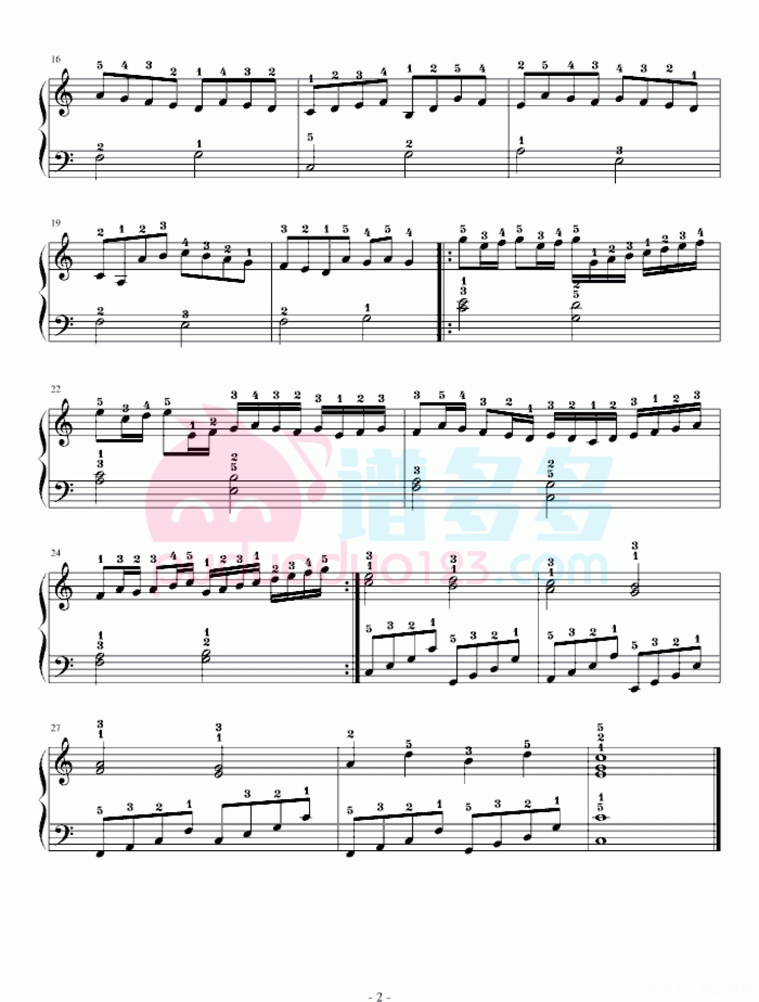 《C调卡农》全指法最简版钢琴谱第2张