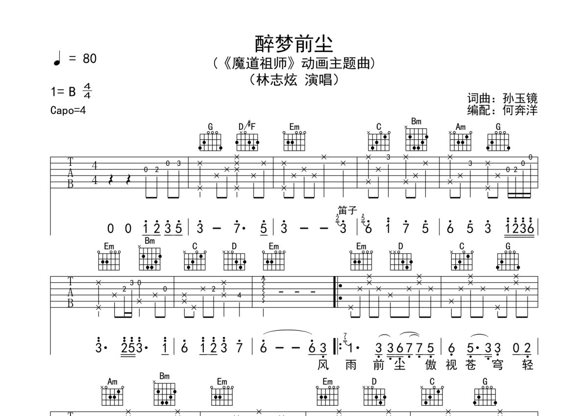 林志炫《醉梦前尘》吉他谱_G调吉他弹唱谱第1张