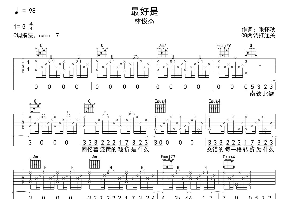 林俊杰《最好是》吉他谱_C调吉他弹唱谱第1张