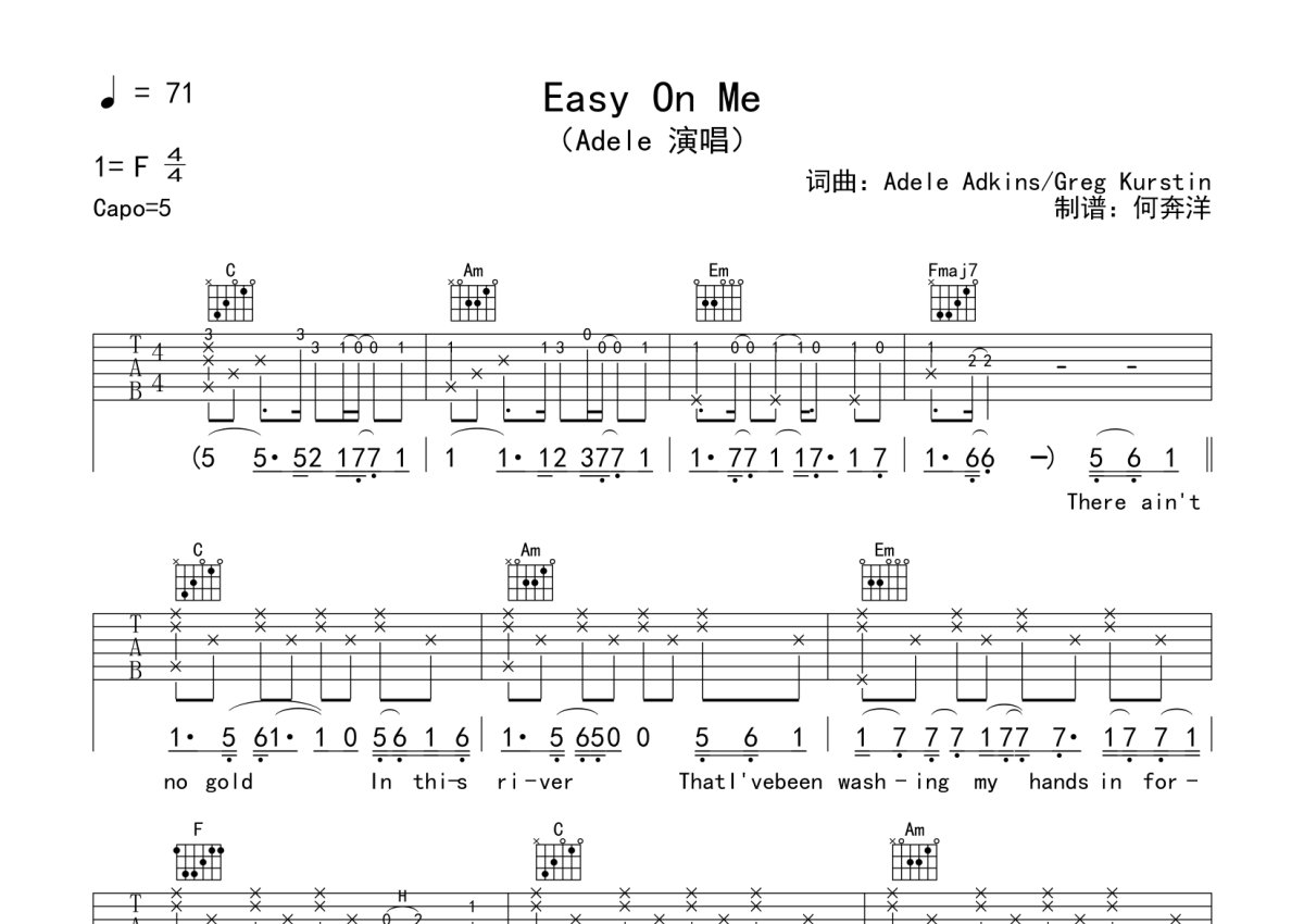 Adele《Easy On Me》吉他谱_C调吉他弹唱谱第1张