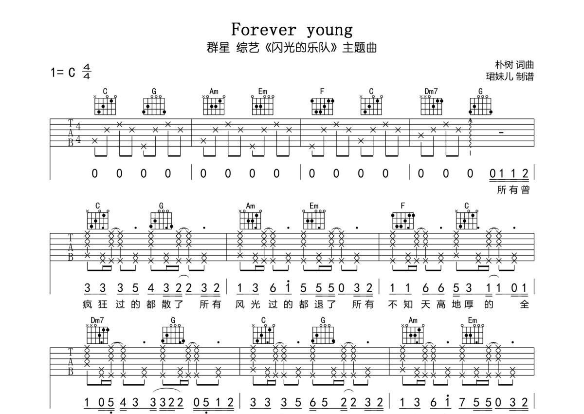 forever21吉他谱简单版图片