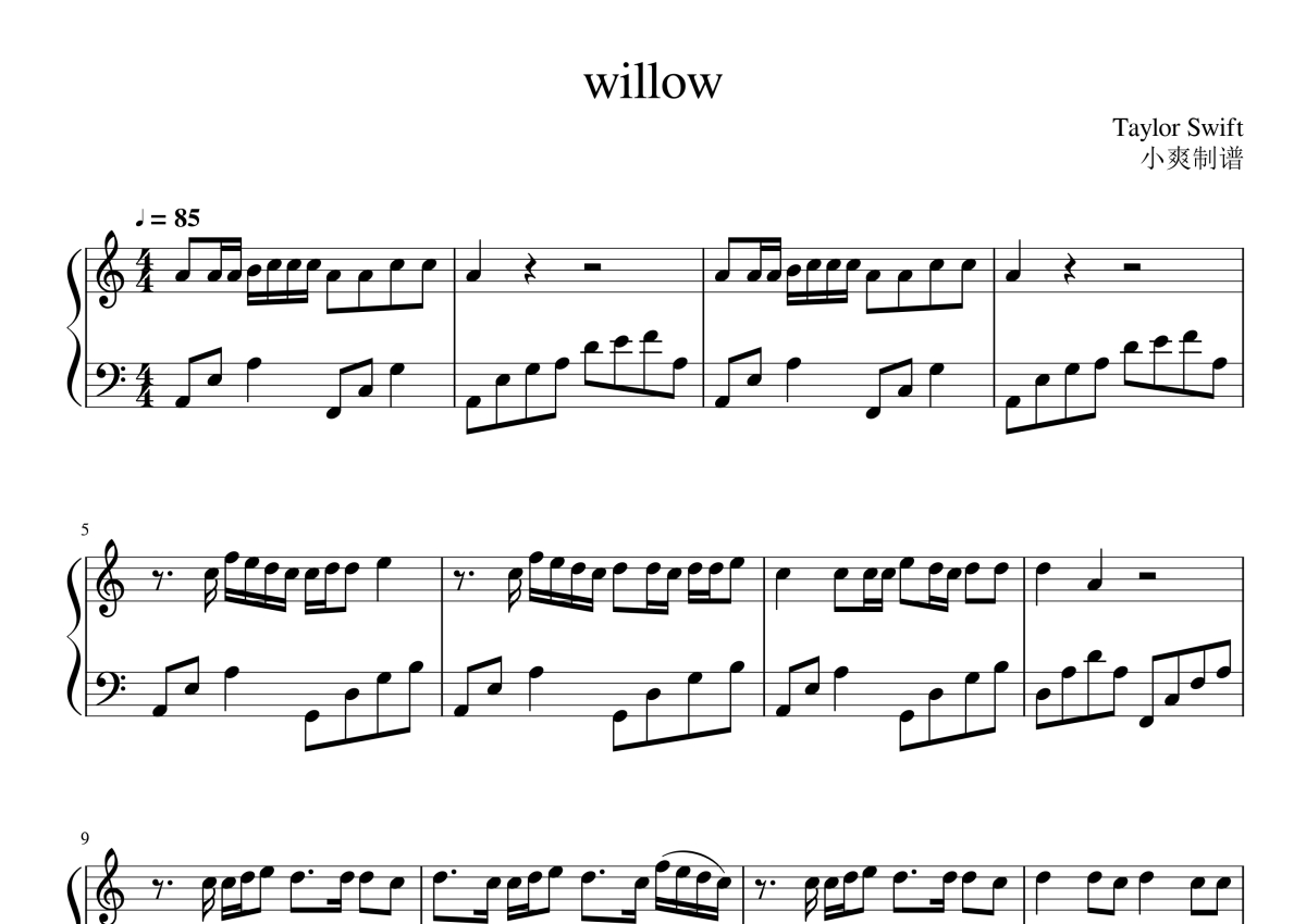 Taylor Swift《willow》钢琴谱第1张