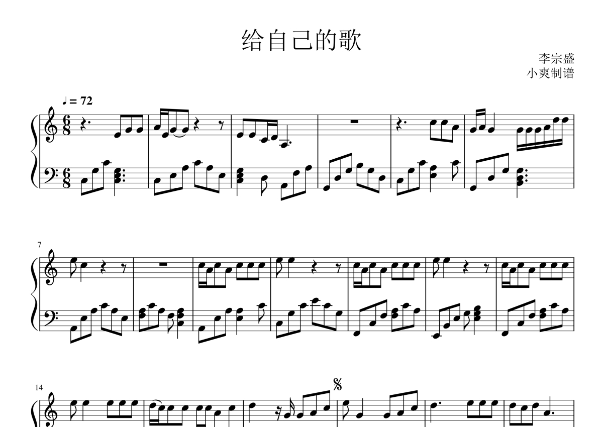 李宗盛《给自己的歌》钢琴谱第1张