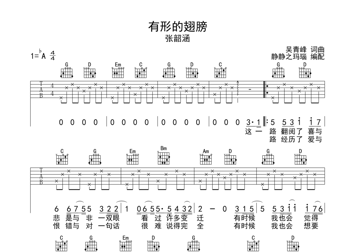 张韶涵《有形的翅膀》吉他谱_G调吉他弹唱谱第1张