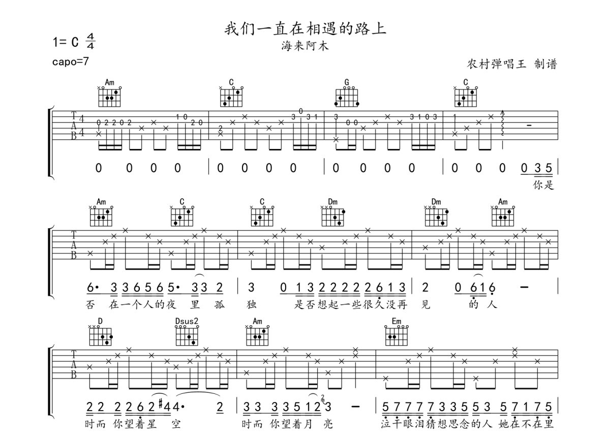 海来阿木《我们一直在相遇的路上》吉他谱_C调吉他弹唱谱第1张