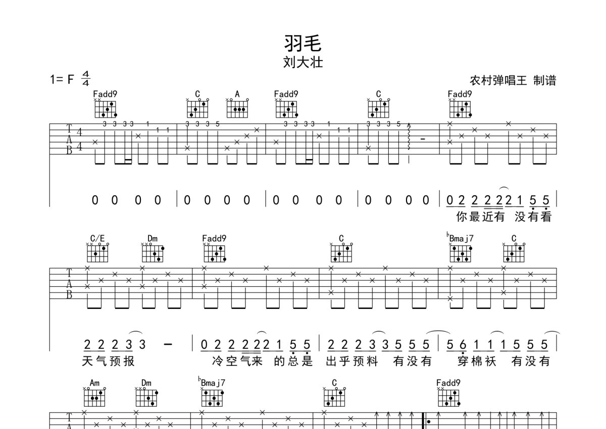 刘大壮《羽毛》吉他谱_F调吉他弹唱谱第1张