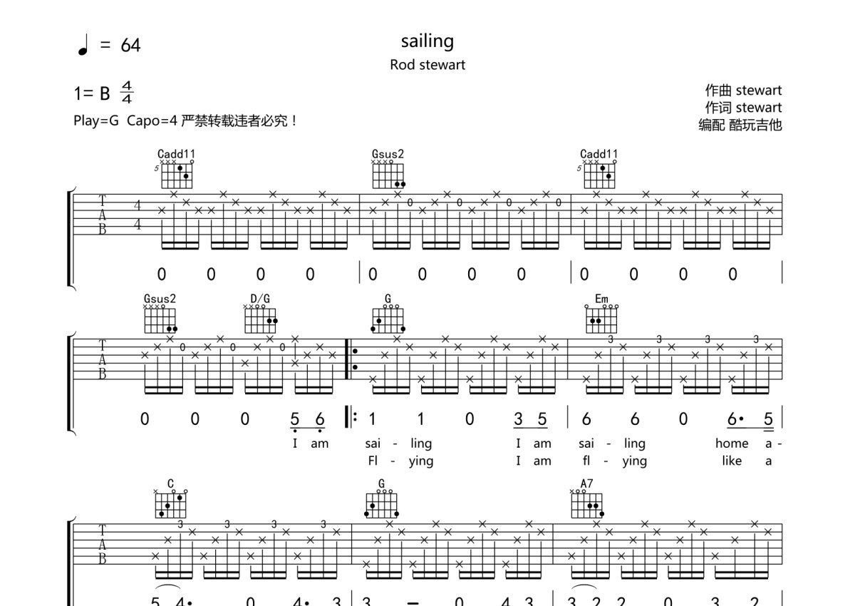 Rod stewart《Sailing（远航）》吉他谱_G调吉他弹唱谱第1张