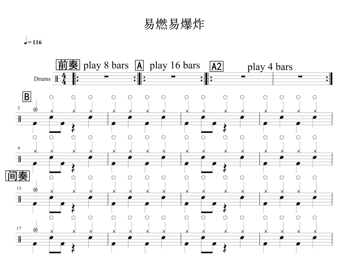 陈粒《易燃易爆炸》鼓谱_架子鼓谱第1张