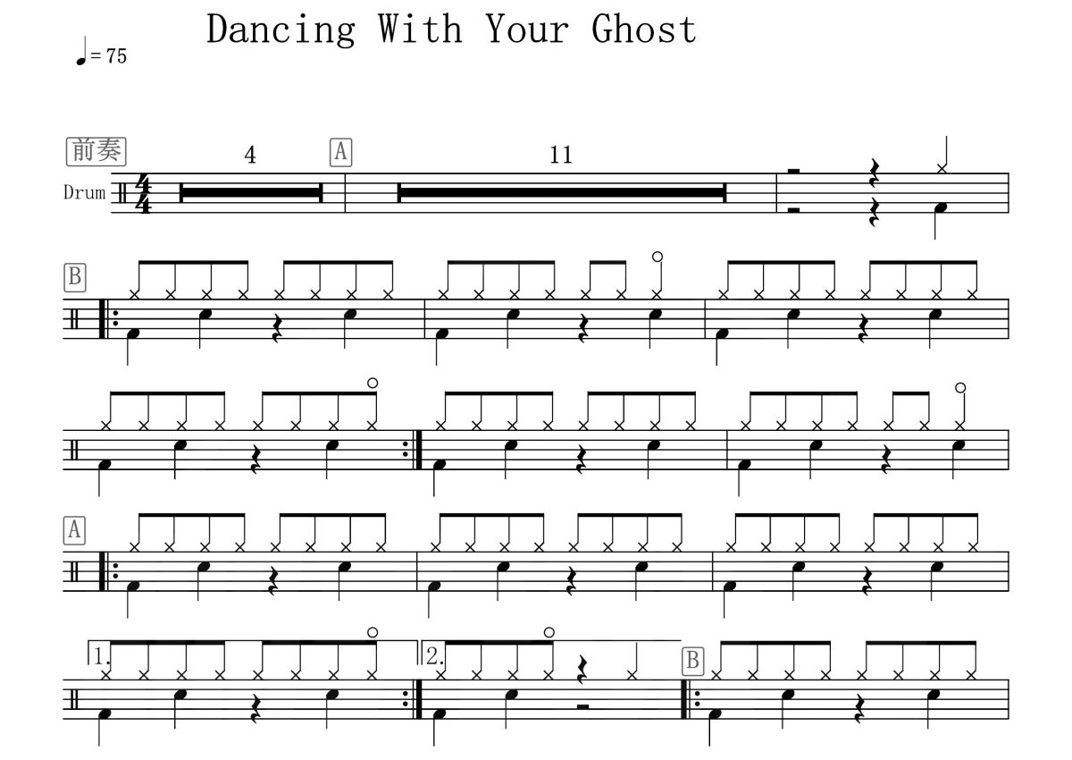 Sasha Sloan《Dancing With Your Ghost》鼓谱_架子鼓谱第1张