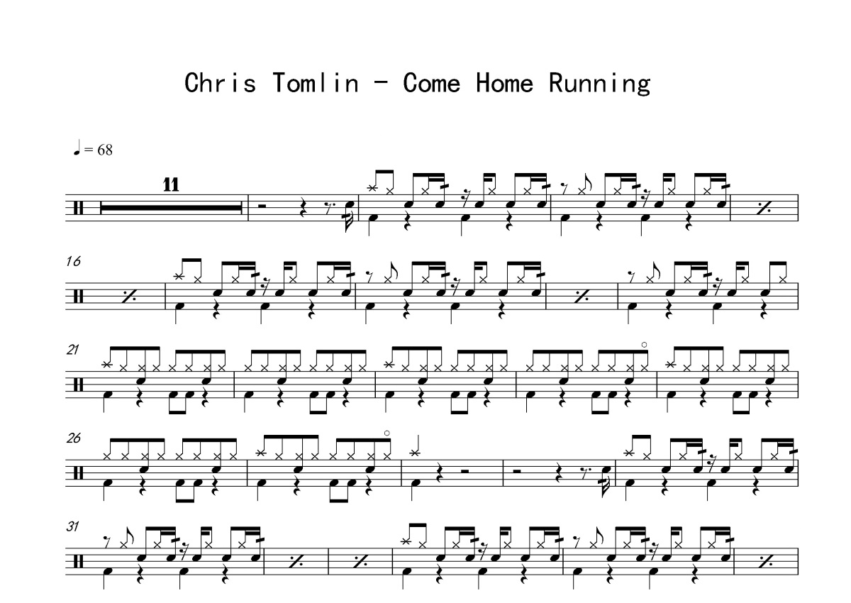 Chris Tomlin《Come Home Running》鼓谱_架子鼓谱第1张