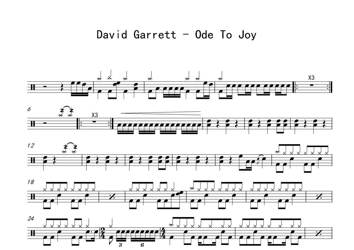 David Garrett《Ode To Joy》鼓谱_架子鼓谱第1张