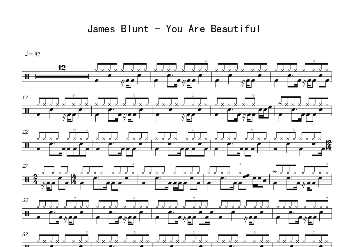 詹姆斯·布朗特（James Blunt）《You're Beautiful》鼓谱_架子鼓谱第1张