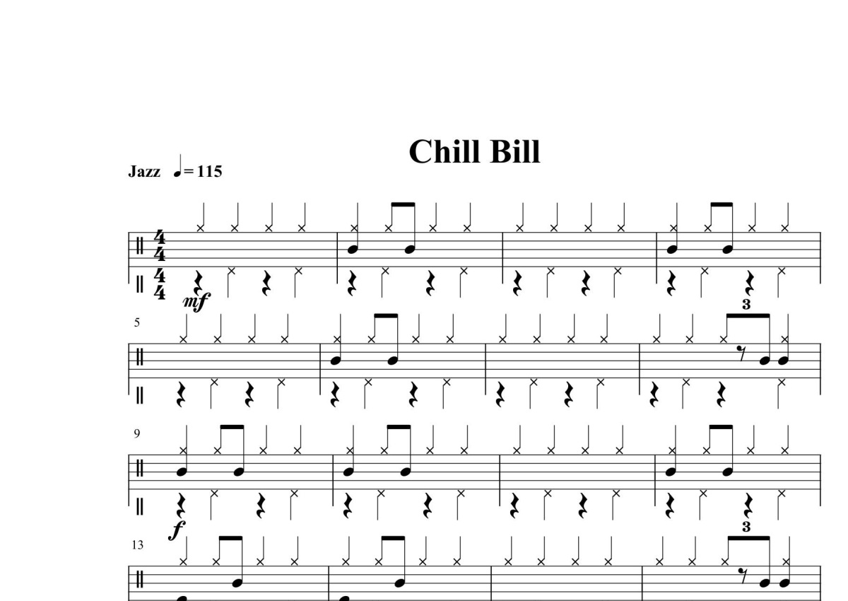 五级考级曲目《Chill Bill》鼓谱_架子鼓谱第1张