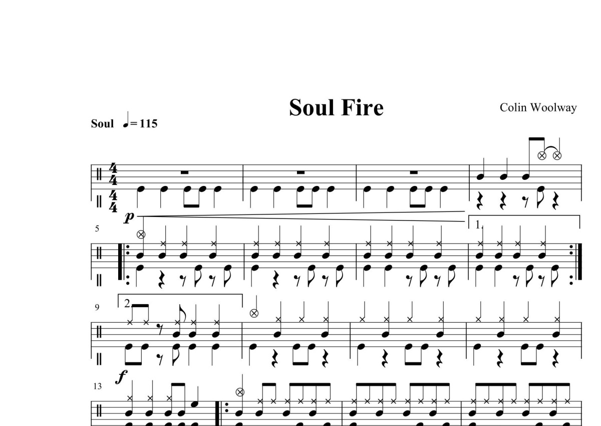 五级考级曲目《Soul Fire》鼓谱_架子鼓谱第1张