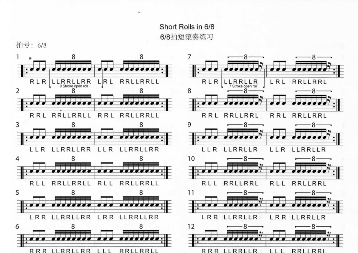《6/8拍滚奏练习3》鼓谱_架子鼓谱第1张