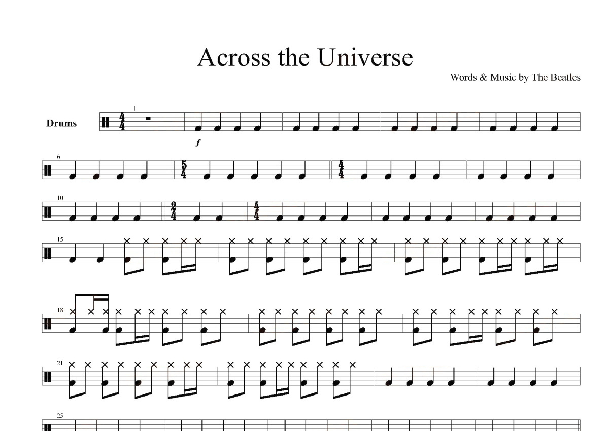 Beatles -《Across the Universe》鼓谱_架子鼓谱第1张