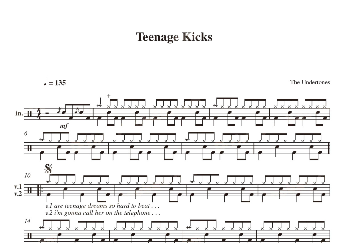 Undertones《TeenageKicks》鼓谱_架子鼓谱第1张