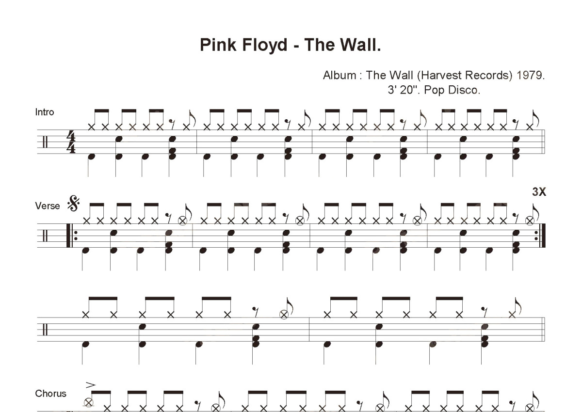 Pink Floyd《Another Brick In The Wall》鼓谱_架子鼓谱第1张