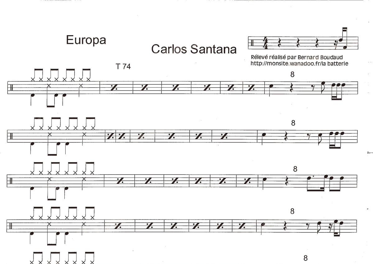 Santana《Europa (Earth's Cry Heaven's Smile)》鼓谱_架子鼓谱第1张