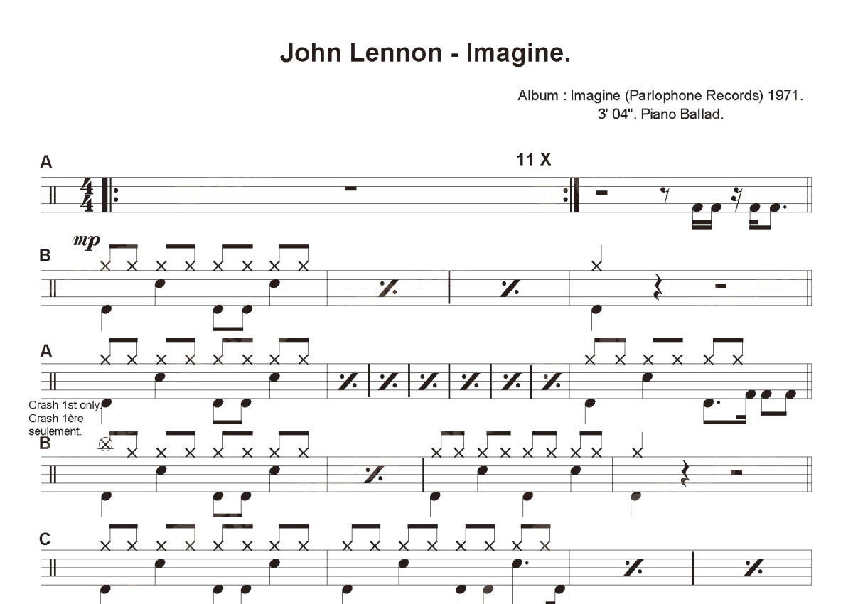 John Lennon《Imagine》鼓谱_架子鼓谱第1张