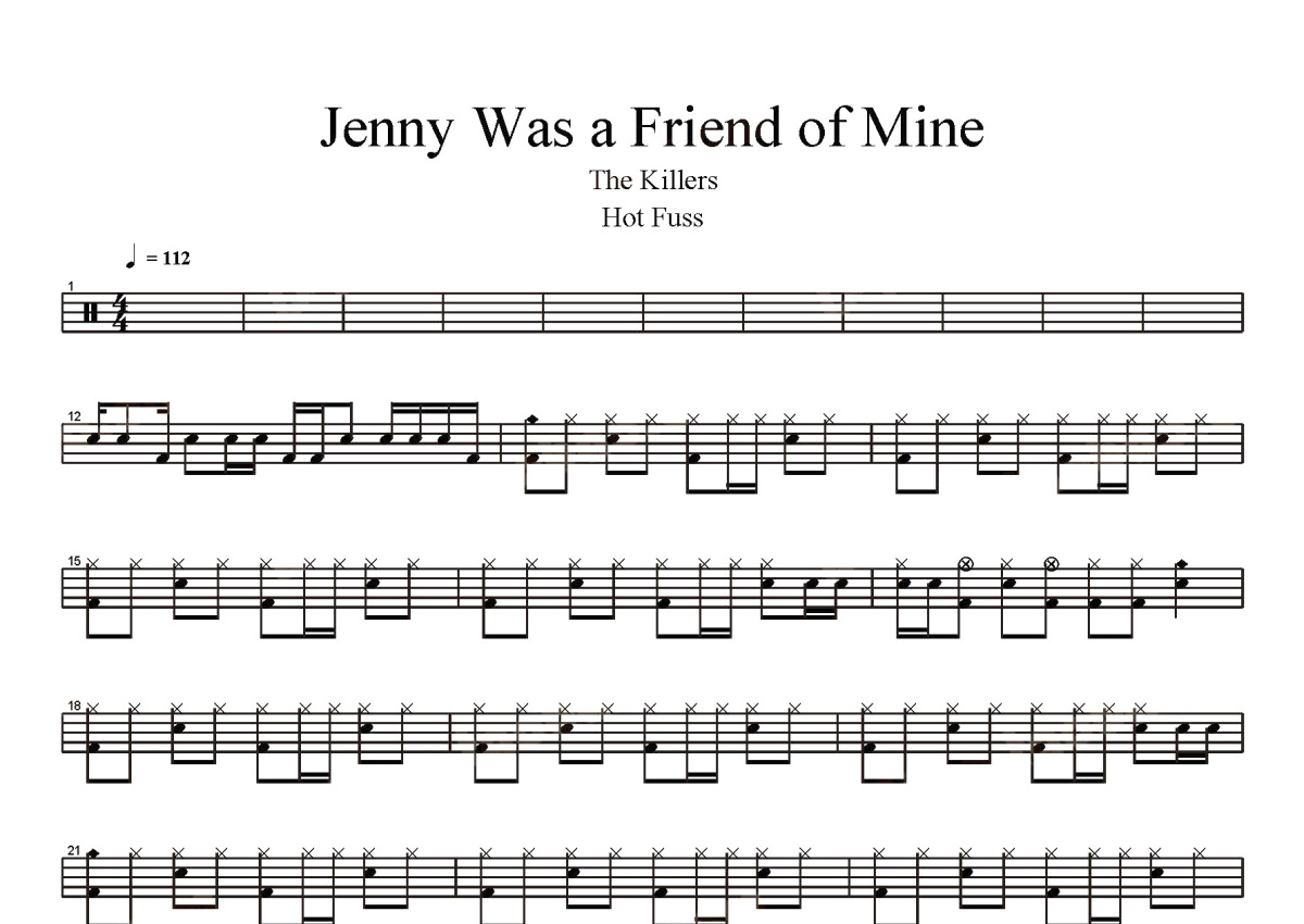 Killers《Jenny Was a Friend of Mine》鼓谱_架子鼓谱第1张