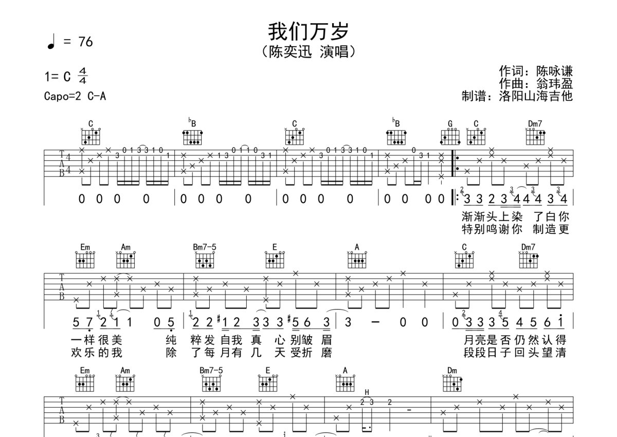 陈奕迅《我们万岁》吉他谱_C调吉他弹唱谱第1张