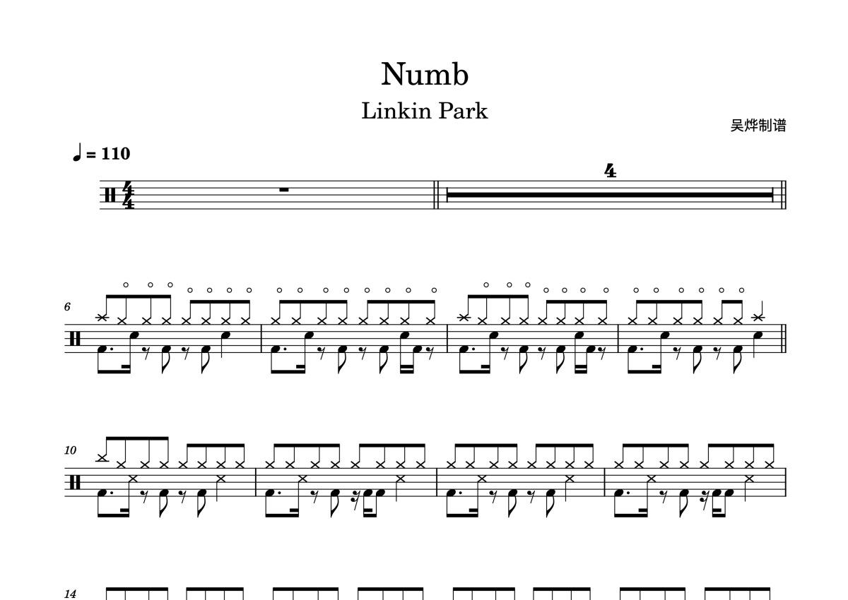 Linkin Park 林肯公园《Numb》鼓谱_架子鼓谱第1张