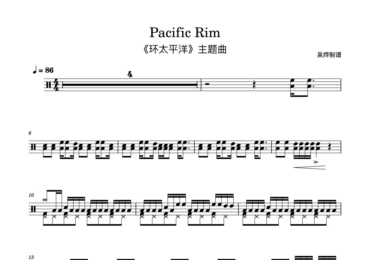 环太平洋《Pacific Rim》鼓谱_架子鼓谱第1张