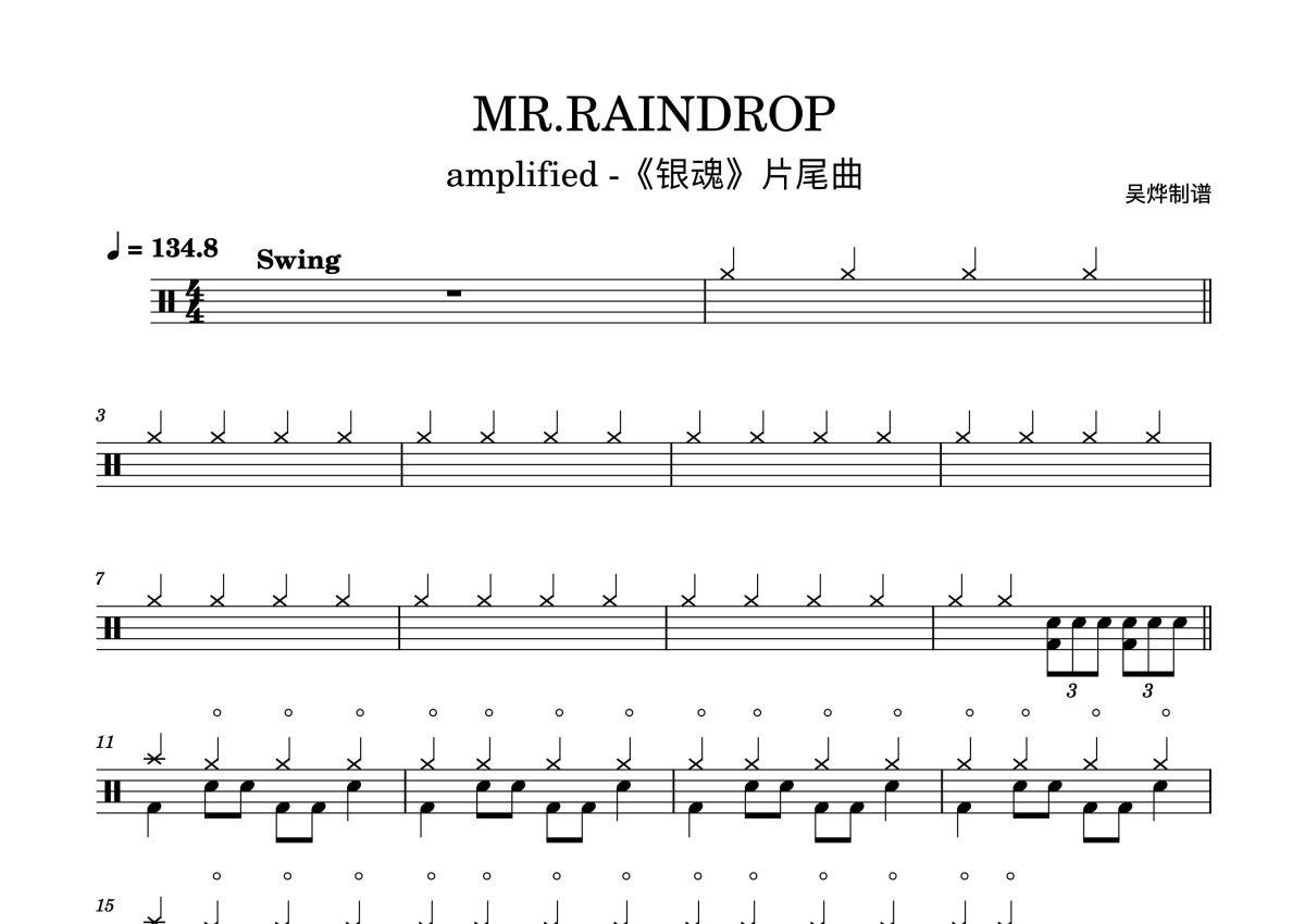 amplified《Mr Raindrop》鼓谱_架子鼓谱第1张
