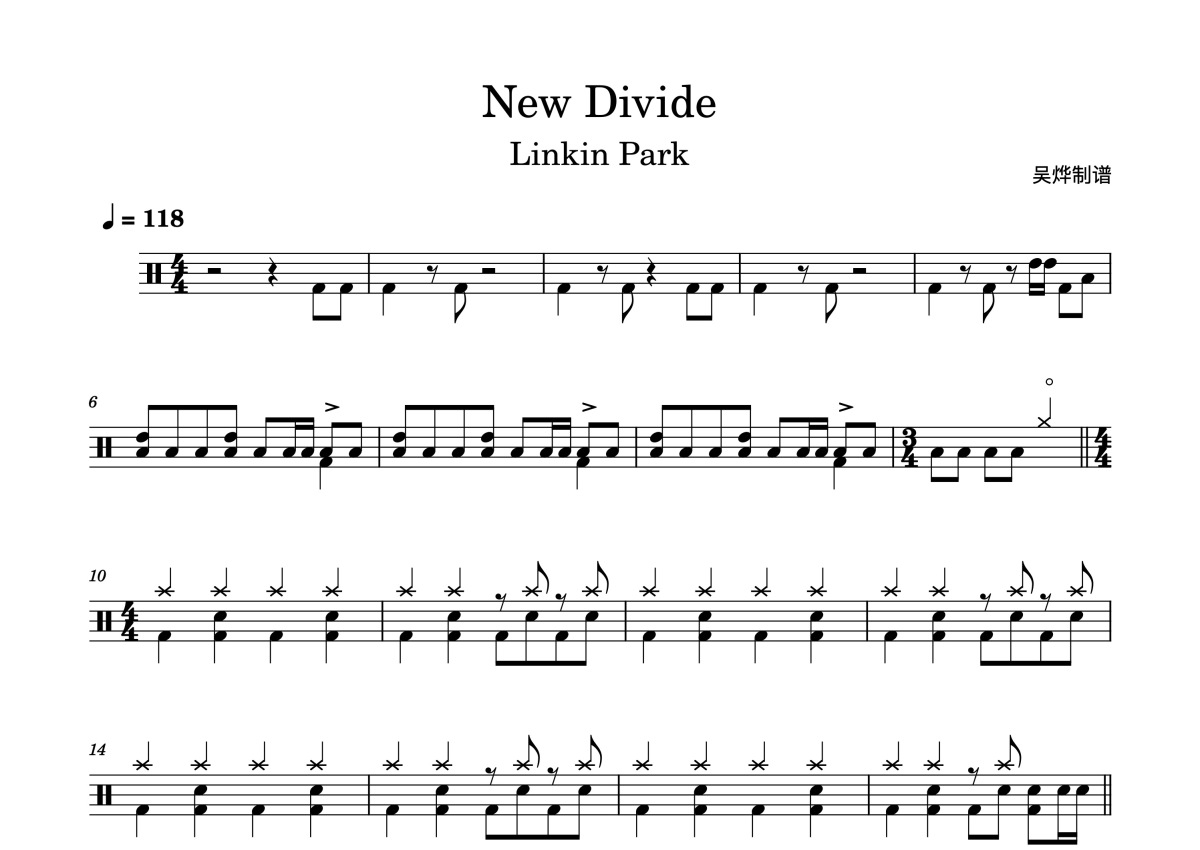 Linkin Park 林肯公园《New Divide》鼓谱_架子鼓谱第1张
