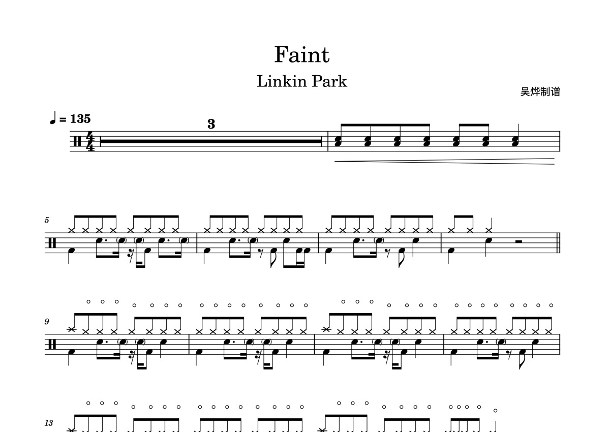 Linkin Park 林肯公园《Faint》鼓谱_架子鼓谱第1张