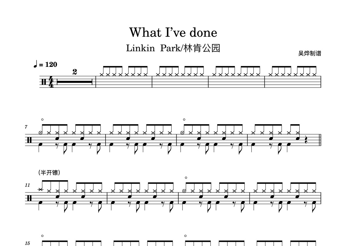 Linkin Park 林肯公园《What I've Done》鼓谱_架子鼓谱第1张