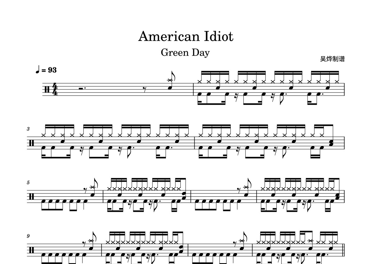Green Day 绿日《American Idiot》鼓谱_架子鼓谱第1张
