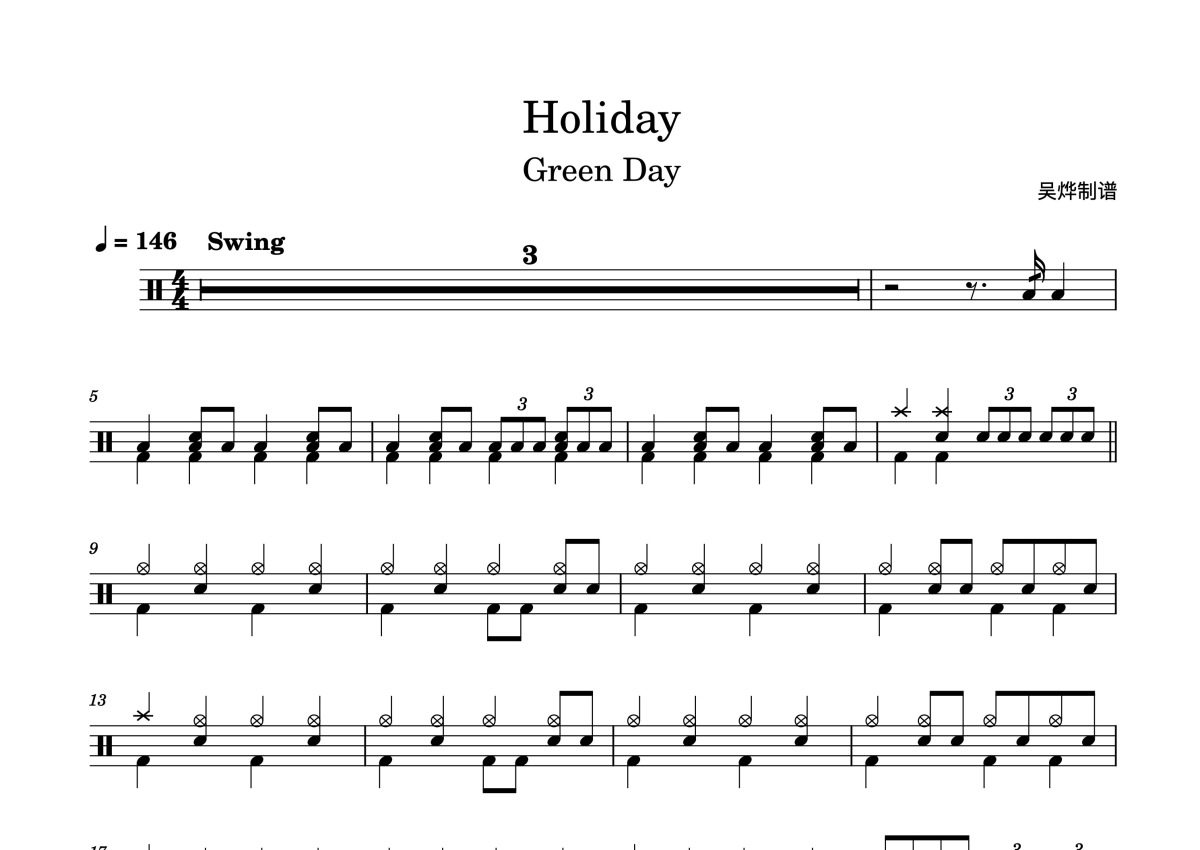 Green Day 绿日乐队《Holiday》鼓谱_架子鼓谱第1张